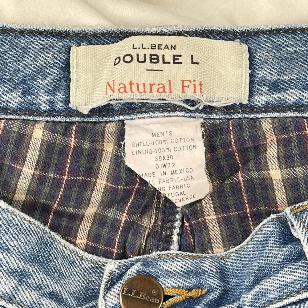 LL Bean Flannel Lined Jeans Mens 35x30 Blue Double L Natural Fit Straight 0JW72